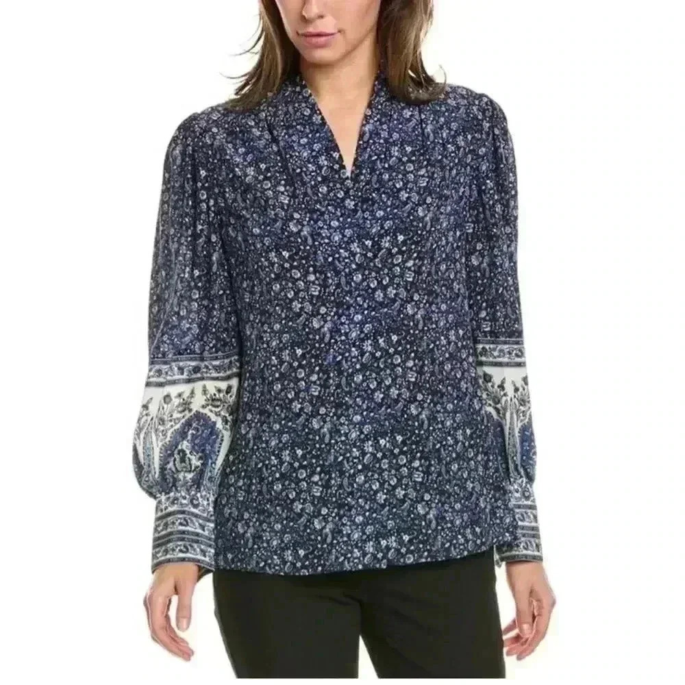 Kobi Halperin Silk Floral-Print Long Sleeve Sz xs Cottagecore V-neck Boho